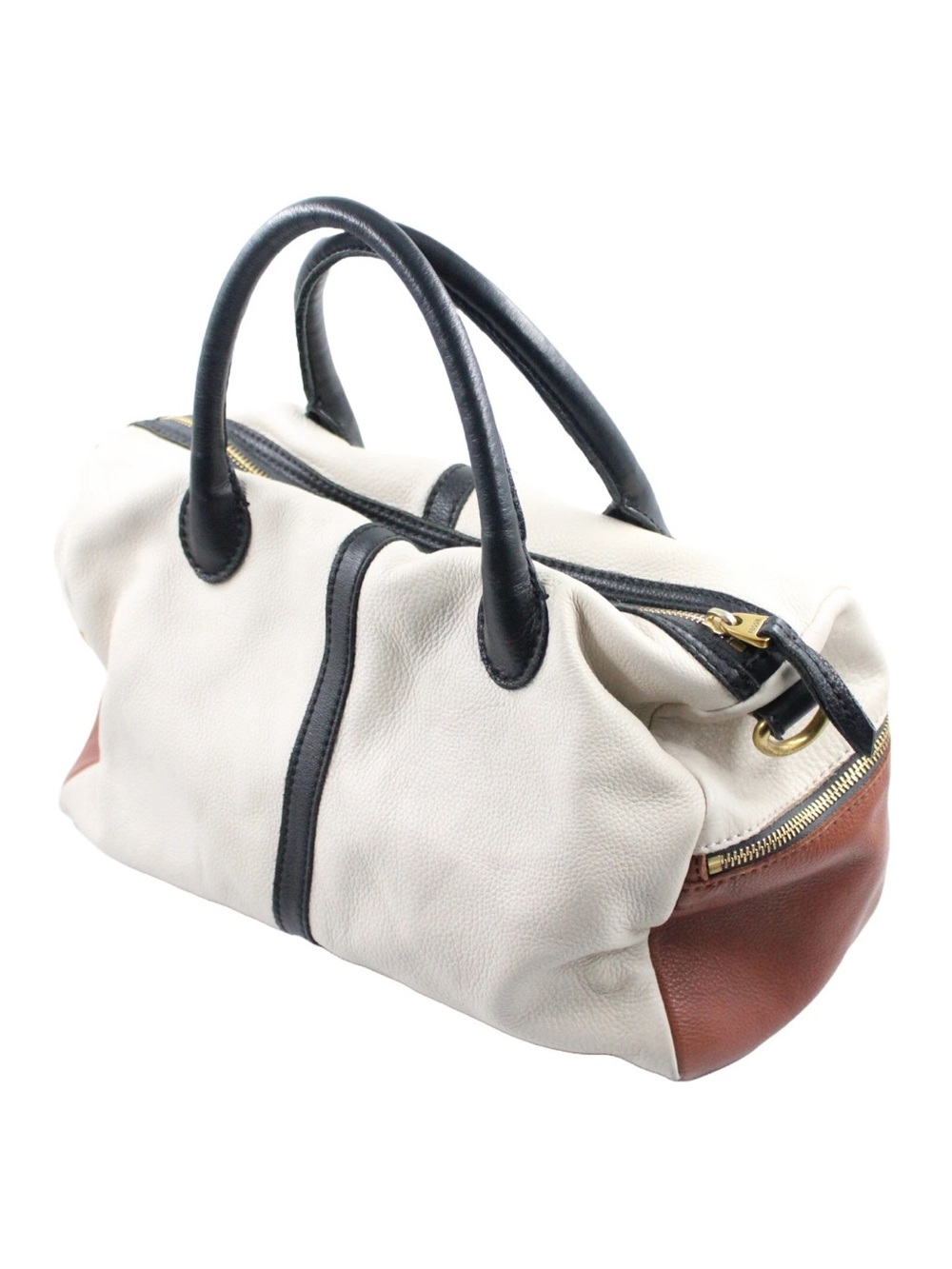 Fossil leather Two-Tone Satchel Handbag - White, Black & Brown